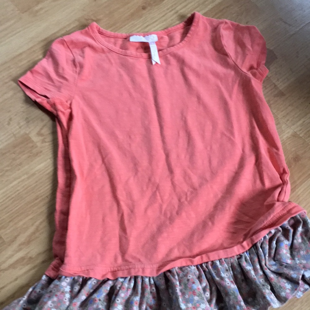 Coral Orange shirt with Floral ruffle hem